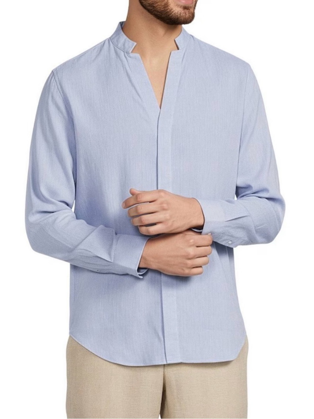 Baird McNutt Mens Linen Classic Fit Mandarin Collar Long Sleeve Shirt Size 3XB